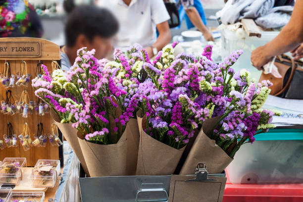 Bouquet colorful flowers Limonium or Statice (sea-lavender, caspia or marsh-rosemary)