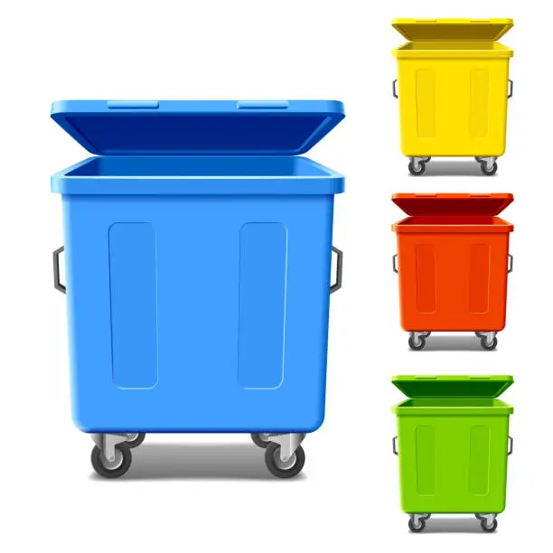 Vector illustration of Multicolored recycling bins on a white background