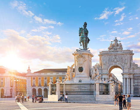 Lisbon, Portugal. King Jose Statue. Triumphal Arch