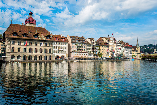 Buildings Near Kapellbrücke Bridge In Luzern, Switzerland