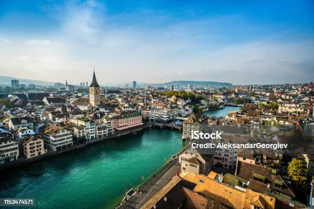 Beautiful Aerial View Of Zurich Switzerland Stock Photo - Download Image Now - Switzerland, Zurich, Swiss Culture