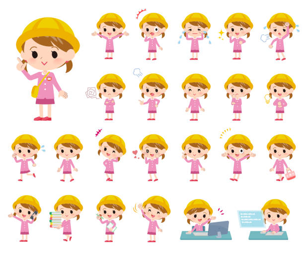 illustrazioni stock, clip art, cartoni animati e icone di tendenza di scuola materna girl_emotion - titling