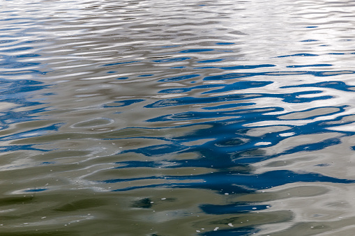 water with calm ripples and reflections of summer sky in water surface. natural background.