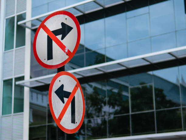 istock No right turn and no left turn traffic sign 1153479704