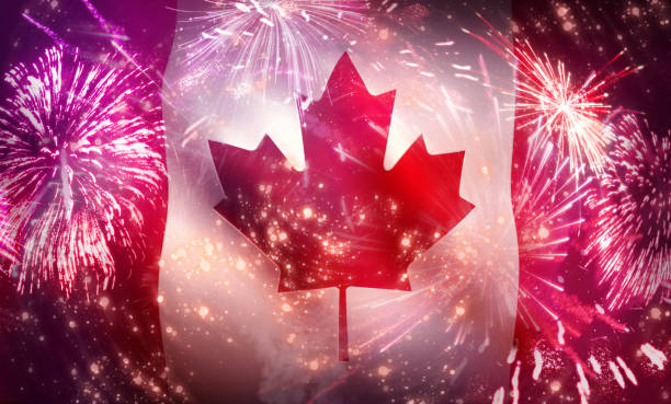 kanada day celebration design banner - canadian flag fotos stock-fotos und bilder