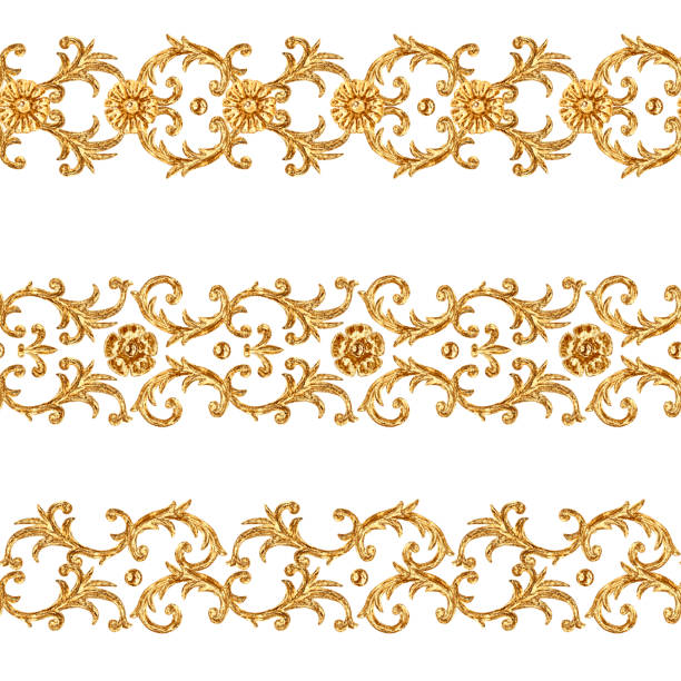 ilustraciones, imágenes clip art, dibujos animados e iconos de stock de estilo barroco de los segmentos ornamentales dorados patrón sin costuras. marco de borde dorado dibujado a mano - baroque style rococo style single line frame