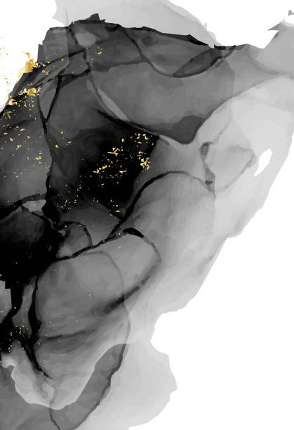 istock Liquid black grey alcohol inkmarble texture. Fluid decoration art. Applicable for design cover, presentation, invitation, flyer, annual reports. Delicate watercolor background with gold foil 1153484709