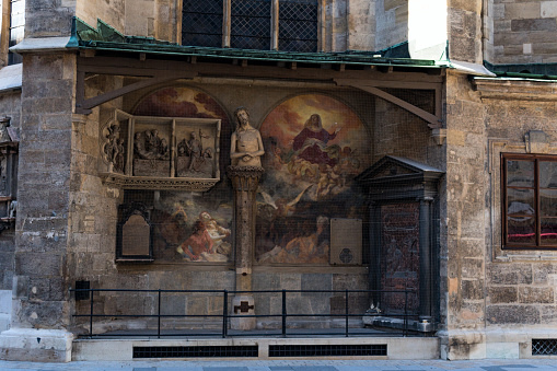 Vienna, Austria. Fresco with Christ on the wall Church of St. Stephen (Stephansdom).