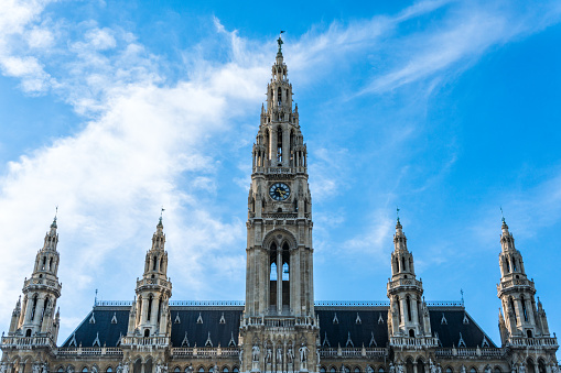 Vienna's Town Hall (Rathaus) against the blue sky. Vienna. Austria