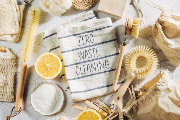 istock Natural cleaning products lemon and baking soda with bamboo dish brushs. Eco friendly. Zero waste concept. Plastic free. 1153488484