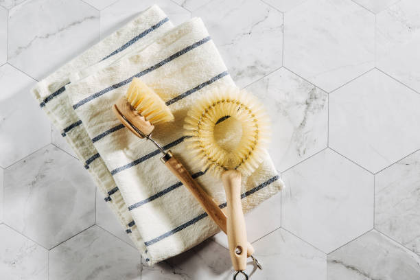 istock Dish washing brushes. Eco friendly.. Zero waste concept. Plastic free. Flat lay, top view 1153488505