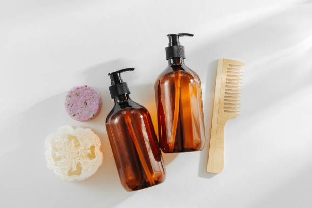 istock Eco natural Soap, Solid Shampoo Bars and Pump Bottle. Zero waste concept. Plastic free. Flat lay, top view 1153489716