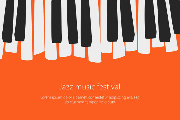 ilustraciones, imágenes clip art, dibujos animados e iconos de stock de plantilla de cartel de festival de música con teclas de piano. - key black business backgrounds