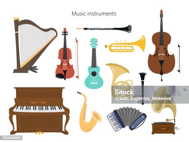 Set Of Musical Instruments On The White Background Stock Illustration -  Download Image Now - iStock
