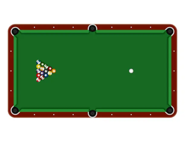 Vector illustration of Aerial view of an illustrated billiard table