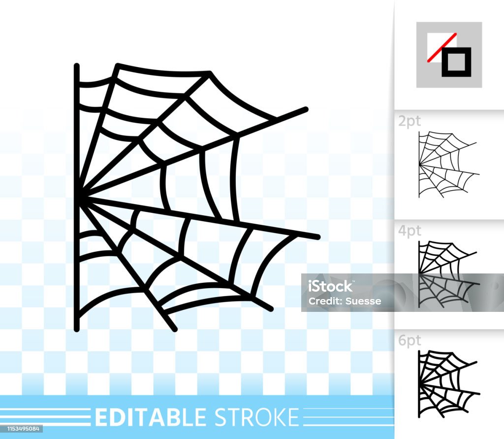 Editable stroke Spider web thin line icon Spider web thin line icon. Cobweb vector isolated on white linear symbol with different stroke width. Spiderweb black outline sign halloween. Editable stroke icon without fill Simple graphic pictogram Art stock vector