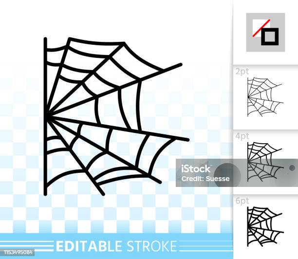 Editable Stroke Spider Web Thin Line Icon Stock Illustration - Download Image Now - Art, Black Color, Cartoon