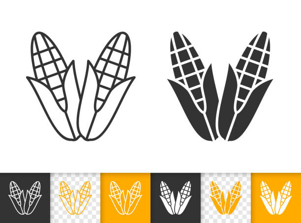 ilustraciones, imágenes clip art, dibujos animados e iconos de stock de maíz simple cob comida línea negra icono de maíz vector - corn corn crop corn on the cob isolated