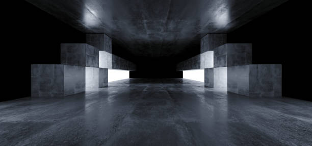 istock Futuristic Concrete Grunge Reflective Dark Empty Tunnel Corridor Spaceship Alien Underground White Glow Window Lights Hall Garage 3D Rendering 1153498555