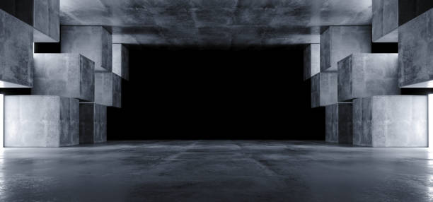 istock Futuristic Concrete Grunge Reflective Dark Empty Tunnel Corridor Spaceship Alien Underground White Glow Window Lights Hall Garage 3D Rendering 1153498789