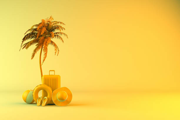 istock Tropical palm tree and suitcase, minimal summer and travel concept 1153498948