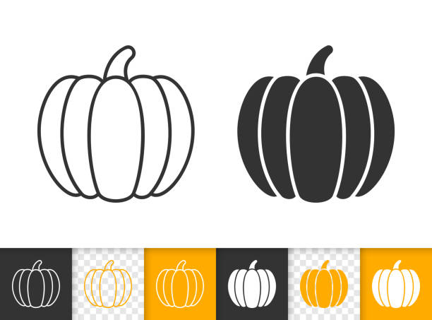 Pumpkin thanksgiving simple black line vector icon Pumpkin black linear and glyph icons. Thin line sign of thanksgiving day. Halloween outline pictogram isolated on white, transparent background. Gourd Vector Icon shape. Squash simple symbol closeup pumpkin stock illustrations