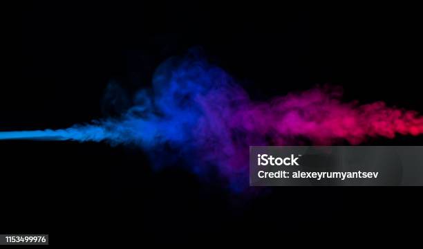 Resistance Of Blue And Red Smoke In Motion Stock Photo - Download Image Now - Abstract, Black Background, Black Color