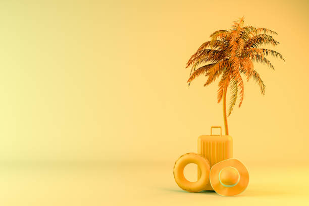 istock Tropical palm tree and suitcase, minimal summer and travel concept 1153500039