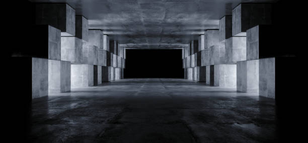 istock Futuristic Concrete Grunge Reflective Dark Empty Tunnel Corridor Spaceship Alien Underground White Glow Window Lights Hall Garage 3D Rendering 1153500470