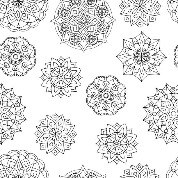 Abstract seamless pattern of mandalas Abstract seamless pattern of mandalas, coloring pages for kids and adults easy black and white drawing stock illustrations