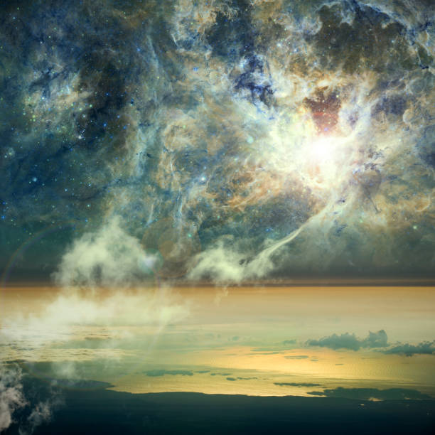 istock The connection between heaven and Earth. Clouds connect to a nebula in space. Elements of this image furnished by NASA. 1153504154