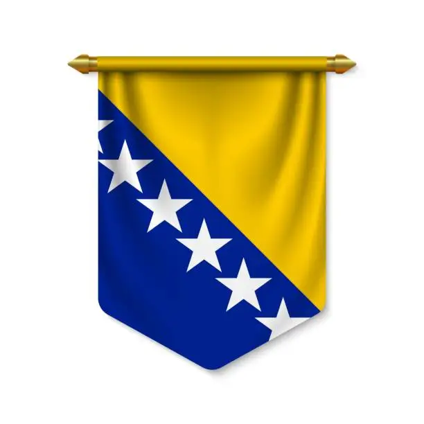 Vector illustration of 3d realistic pennant with flag