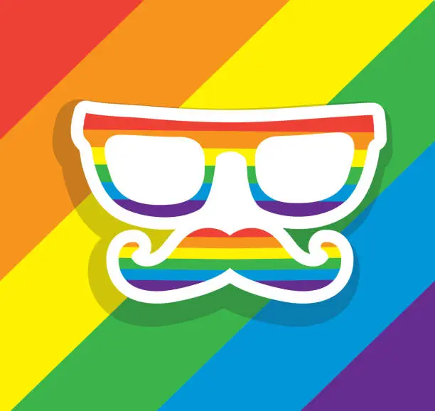 Vector illustration of Gay Pride or LGBT  mustache with eyeglasses label or sticker design