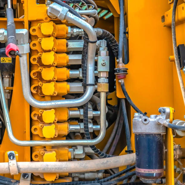 istock Square frame Details of the engine which gives power to a construction machinery 1153517971