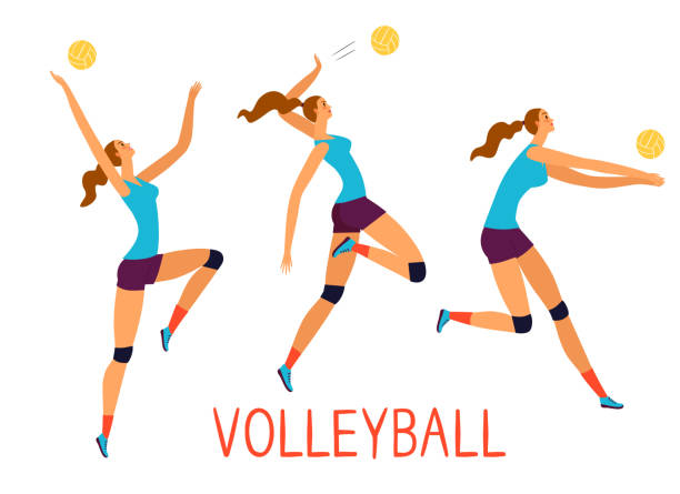 kobiety grające w dynamiczną siatkówkę. - isolated volleyball women adult stock illustrations