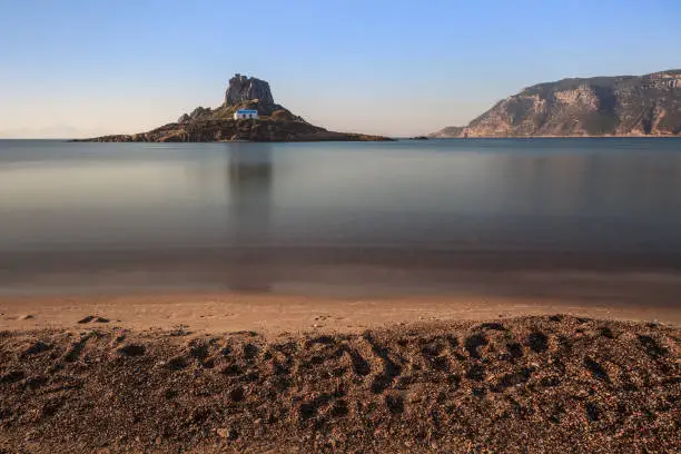 Island Kastri in sunrise. Kos island, Greece