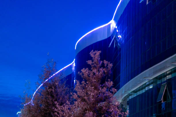 Modern office building at night. Night scene of modern building