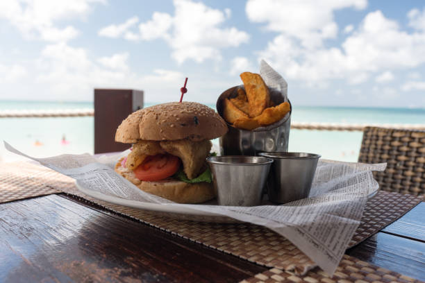 Tasty specialist burger with potato wedges