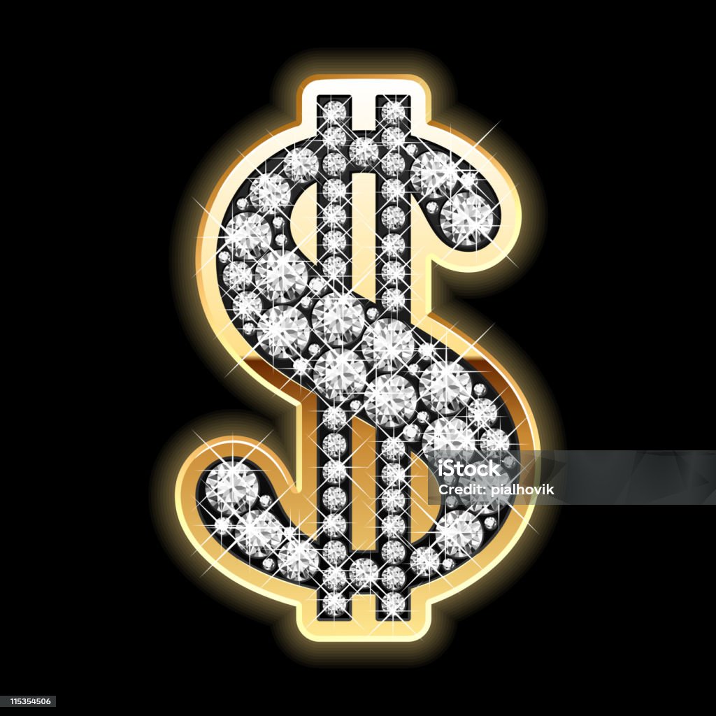 bling bling -. Dollaro simbolo in diamanti. - arte vettoriale royalty-free di Simbolo del dollaro