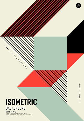 Abstract isometric geometric shape layout poster design template background modern art style. Graphic element can be used for backdrop, publication, brochure, flyer, leaflet, vector illustration