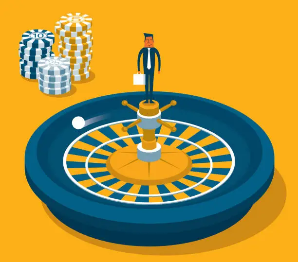 Vector illustration of Casino Wheel Spinner - Businessman