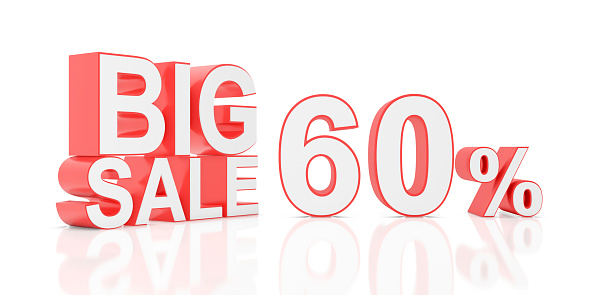 Sixty percent sale. Big sale for website banner. 3D rendering.