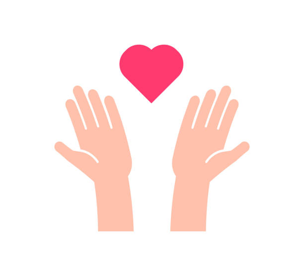 illustrations, cliparts, dessins animés et icônes de icône plate avec 2 mains recevant ou envoyant le coeur. illustration vectorielle pour la charité, l’aide, le soutien, le travail des bénévoles, le don, l’amour et la gentillesse - valentines day love true love heart shape