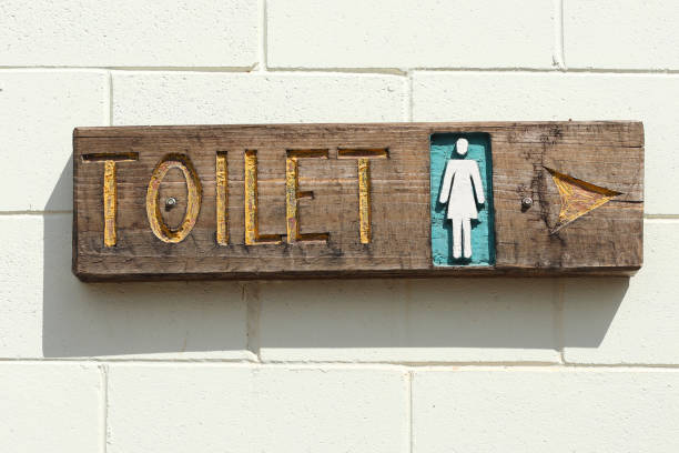 Women's toilet sign on brick wall in rural Australia