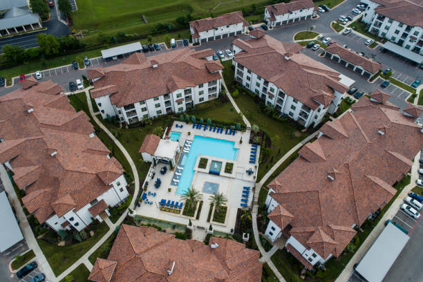アパートメントリビング - aerial view suburb housing development texas ストックフォトと画像