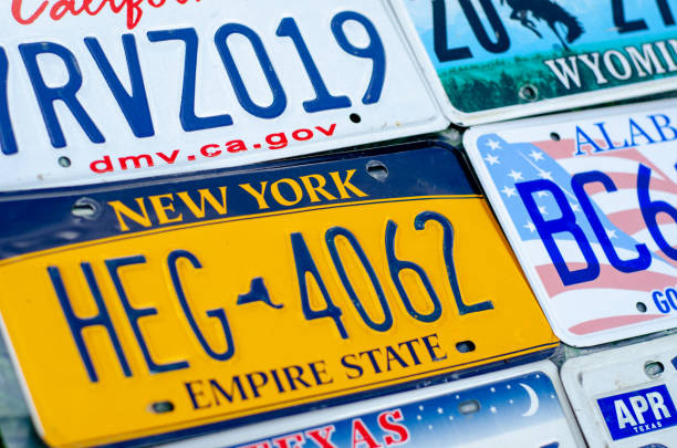 Vehicle registration plate of the united states of america. Kyiv, Ukraine - May 11, 2019: Vehicle registration plate of the united states of america. new york state license plate stock pictures, royalty-free photos & images