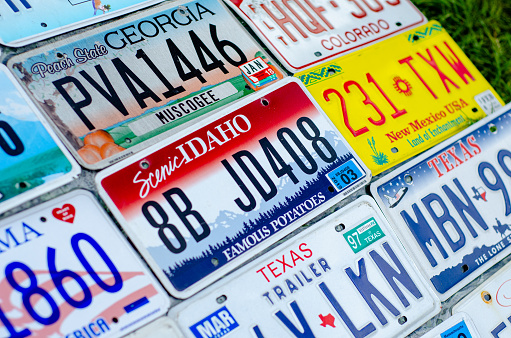 Kyiv, Ukraine - May 11, 2019: Vehicle registration plate of the united states of america.