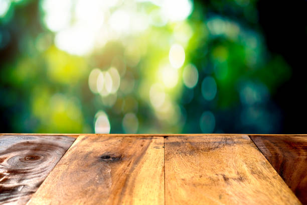 istock Selective focus of empty old wood on blur nature green leaf with bokeh abstract background. 1153565175