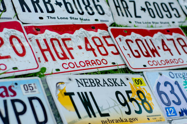 Vehicle registration plate of the united states of america. stock photo