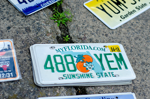 Kyiv, Ukraine - May 11, 2019: Vehicle registration plate of the united states of america.